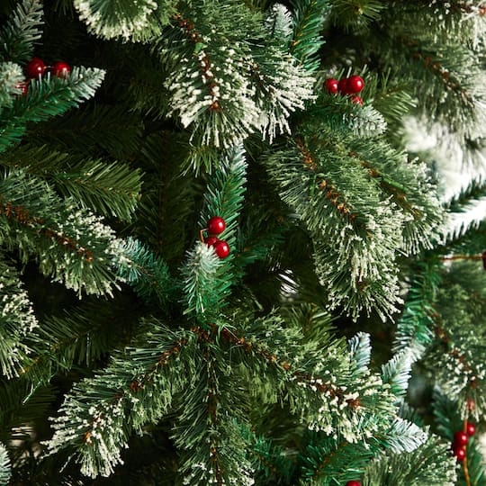 10ft. Pre-Lit Frosted Swiss Pine Artificial Christmas Tree with Berries, Clear LED Lights